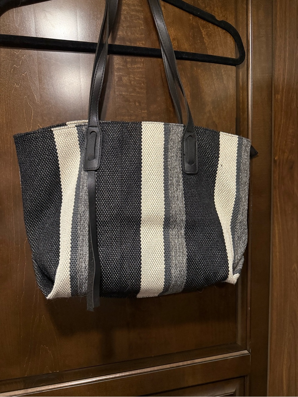 Striped Black & Cream Tote Bag - Classic Everyday Carry